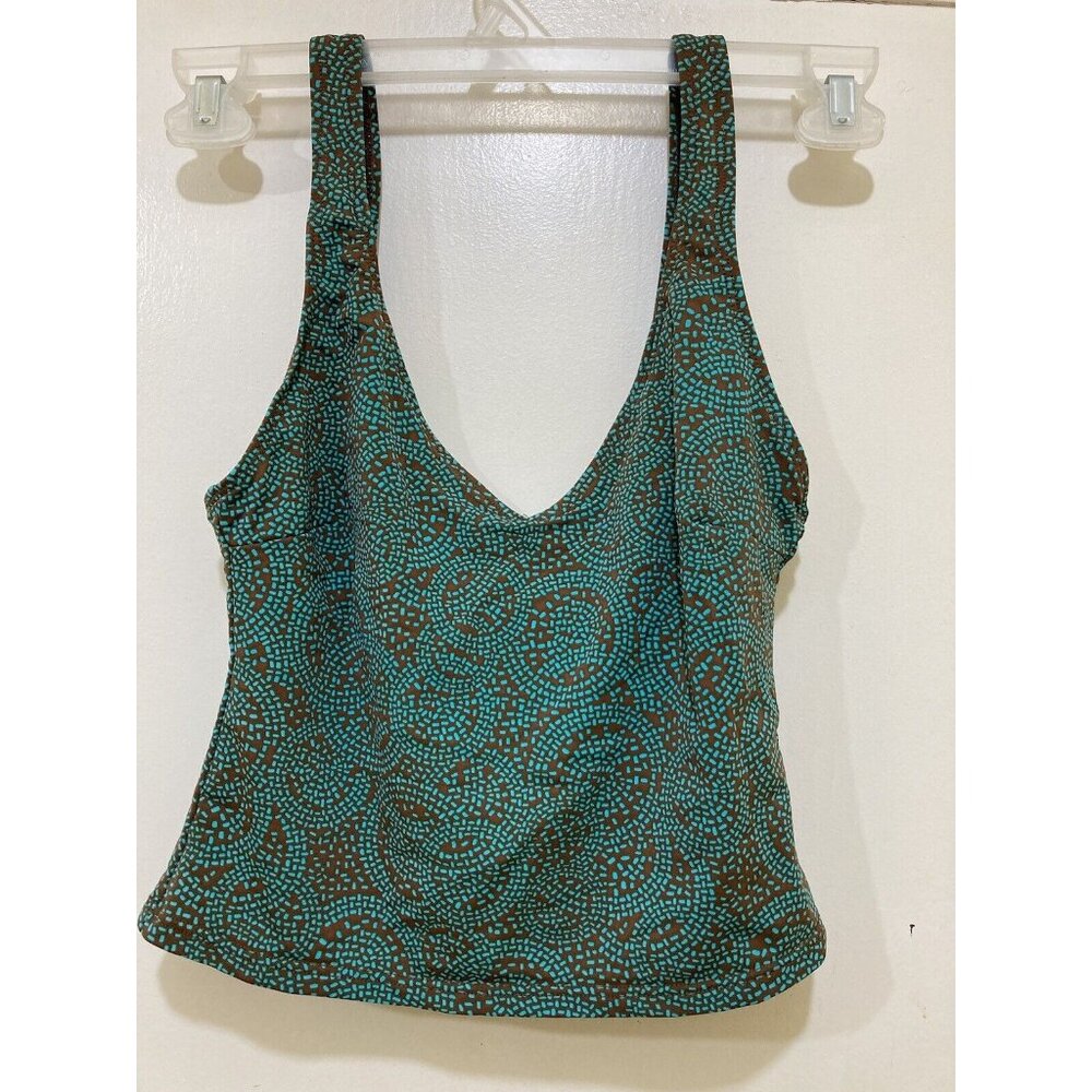 BCBG MaxAzria Tankini Swim Top Size 6 Brown Geometric‎ Print Brown Teal Swimwear